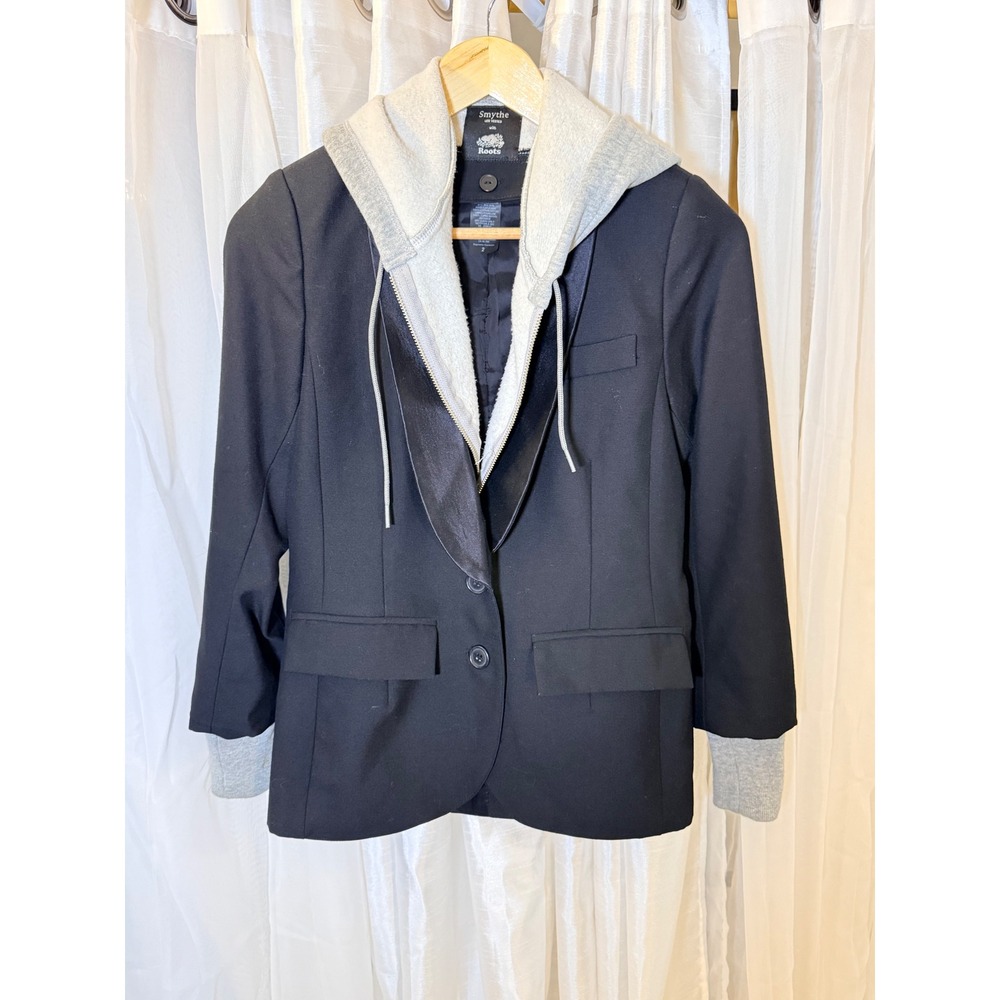 Smythe Roots Blazer Womens 2 Black Grey Hooded Wool Layered Jacket